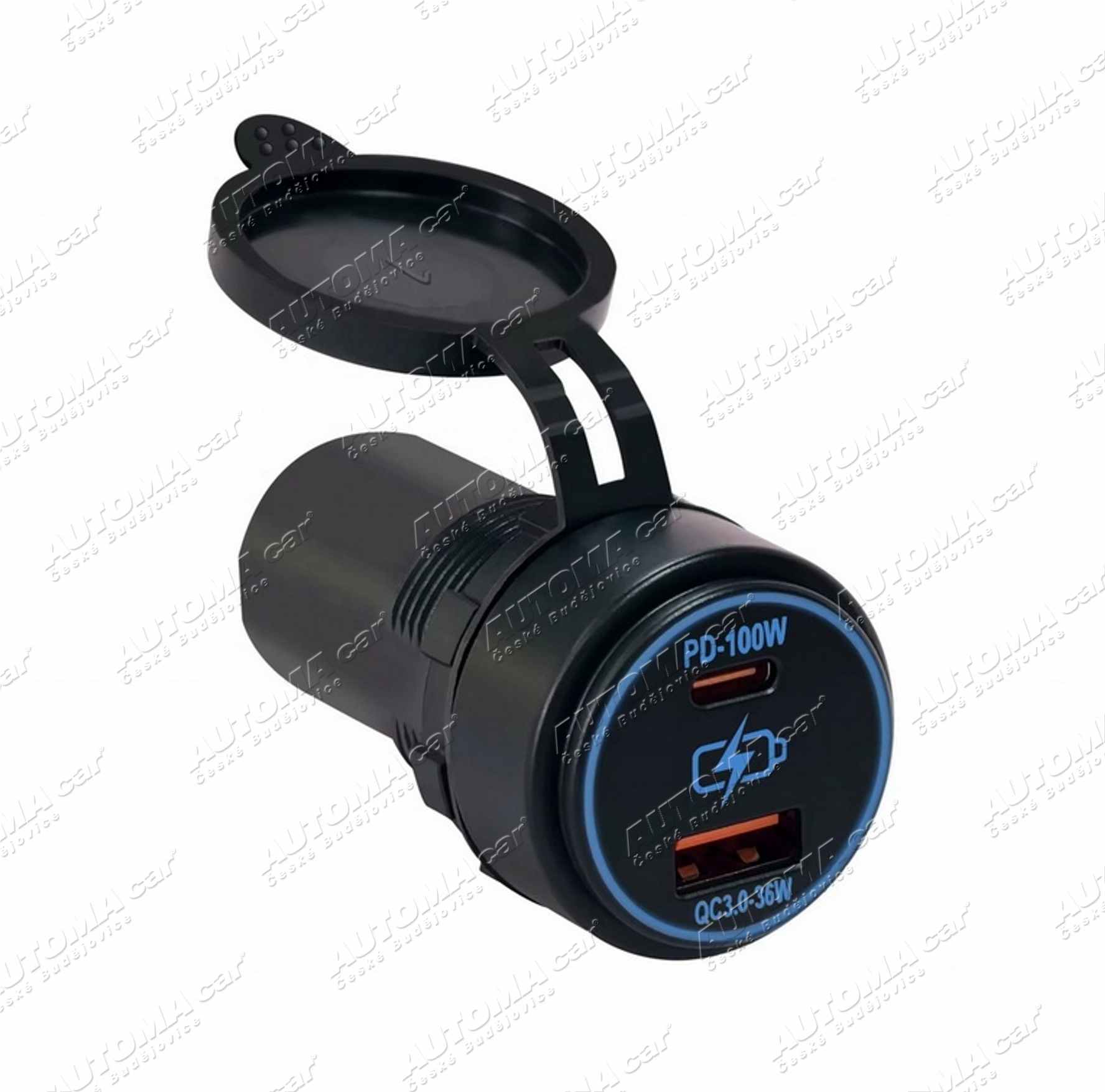 Zásuvka 12/24V USB QC3.0 + USB-C PD 100W/20V 