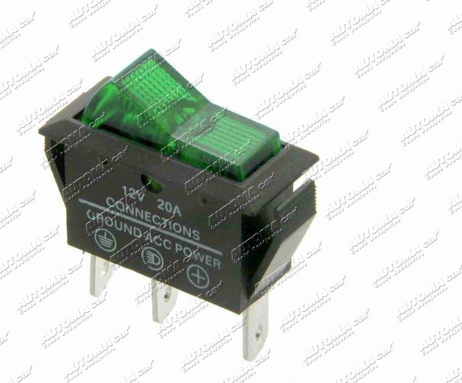 Spínač překlápěcí 12V 20A zelený 