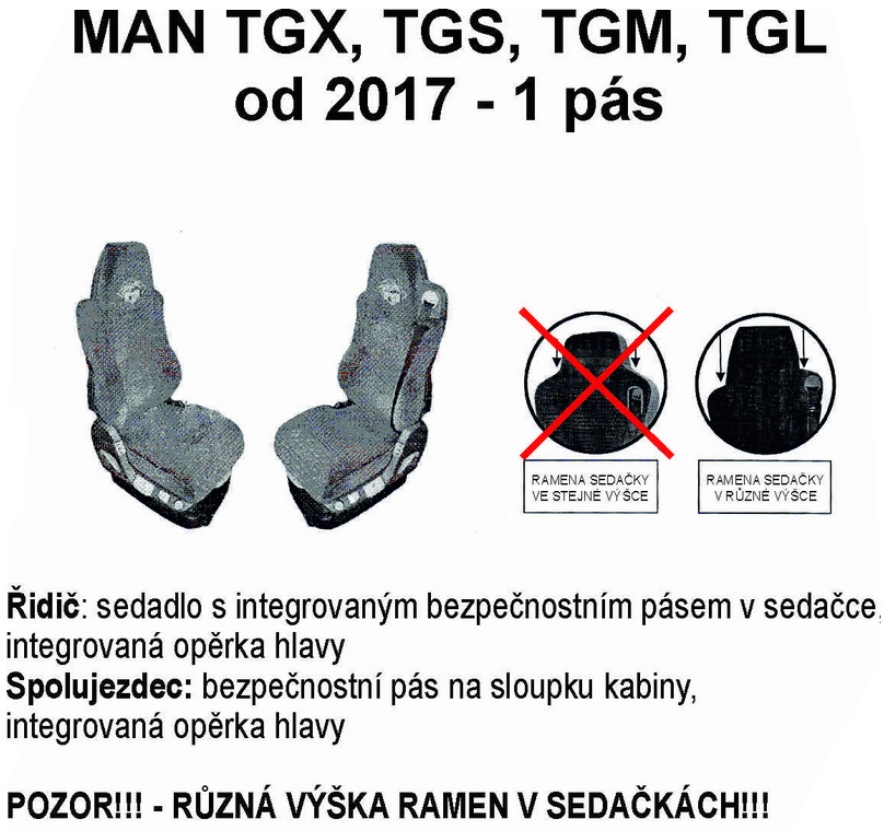 Potah sedačky MAN TGX,TGL,TGS,TGM od 2017 manšestrová látka pás řidiče v sedačce